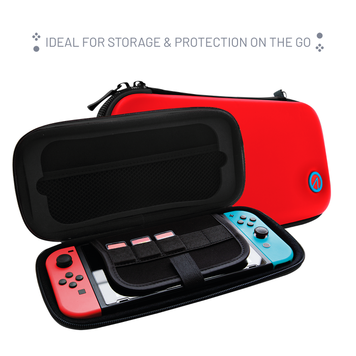 Stealth Hard-Shell Premium Travel Case for Nintendo Switch, Switch Lite & Switch OLED - Neon Red and Blue Stealth