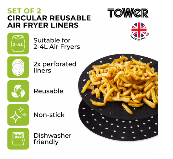 Tower 2 Pack of Circular Air Fryer Liners to fit 2-4L