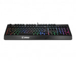 MSI VIGOR GK20 RGB Gaming Keyboard  UK Layout, Membrane switches, Rainbow RGB Lighting effect, Ergonomic keycaps, Hotkeys for media and lighting control, water repellent keyboard design MSI