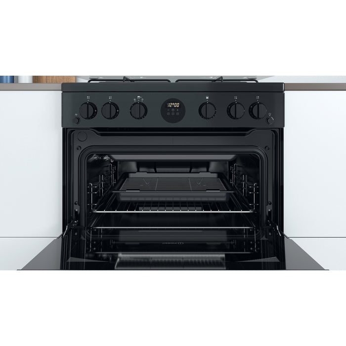 Indesit ID67G0MCB/UK cooker Freestanding cooker Gas Black A+