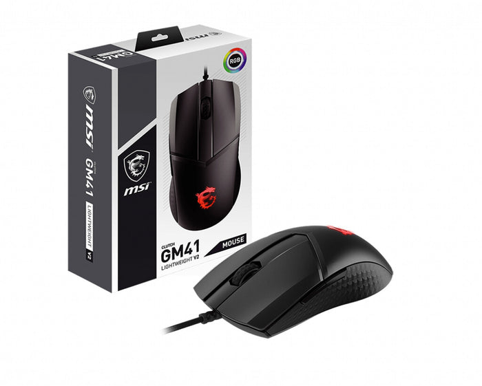 MSI CLUTCH GM41 LIGHTWEIGHT V2 Gaming Mouse RGB, upto 16000 DPI, low latency, 65g, Frixion Free Cable, Symmetrical design, OMRON Switches, NVIDIA REFLEX, Center