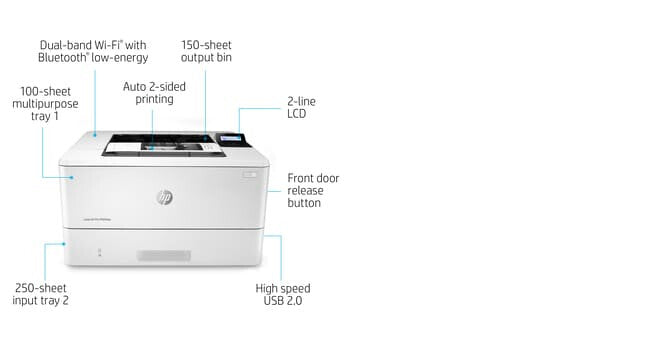 HP LaserJet Pro M404dn, Print, Fast first page out speeds; Compact Size; Energy Efficient; Strong Security