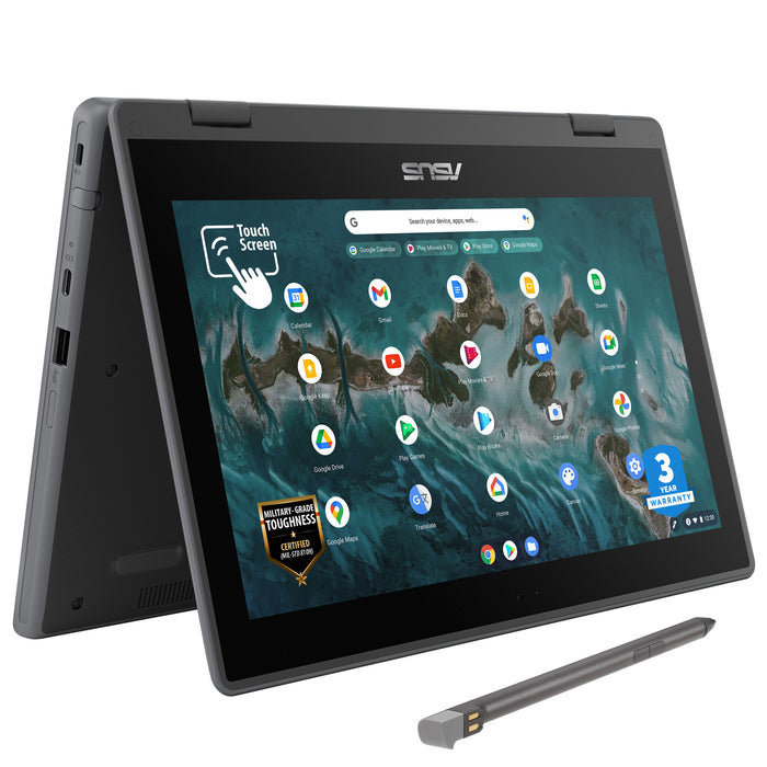 ASUS Chromebook Flip CR1 CR1100FKA-BP0166-3Y 29.5 cm (11.6) Touchscreen HD Intel® Celeron® N N4500 4 GB LPDDR4x-SDRAM 64 GB eMMC Wi-Fi 6 (802.11ax) ChromeOS Grey