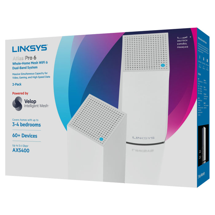 Linksys AX5400 Whole Home Mesh WiFi 6 Dual‑Band System, 2-pack