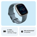 Fitbit Versa 4 Smart Watch - Waterfall Blue/Platinum Fitbit