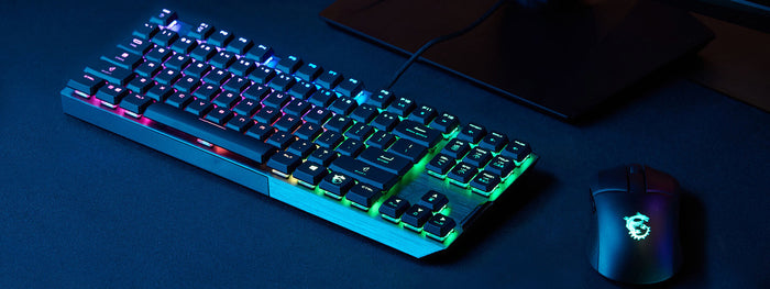 MSI VIGOR GK50 LOW PROFILE TKL Mechanical Gaming Keyboard UK-Layout, KAILH Low-Profile Switches, Multi-Layer RGB LED Backlit, Tactile, Floating Key Design, Center MSI