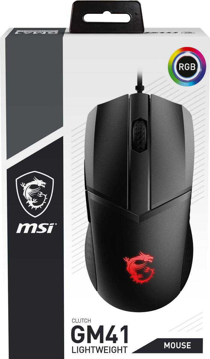 MSI CLUTCH GM41 LIGHTWEIGHT RGB FPS Gaming Mouse upto 16000 DPI Fast Optical Sensor, 65g weight, Frixion Free Cable, Symmetrical design, OMRON Switch with 60+ Million Clicks, Dragon Center Supported, NVIDIA REFLEX Compatible