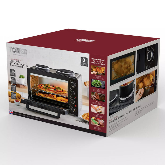 Tower 42 Litre Mini Oven with Hot Plates - Black