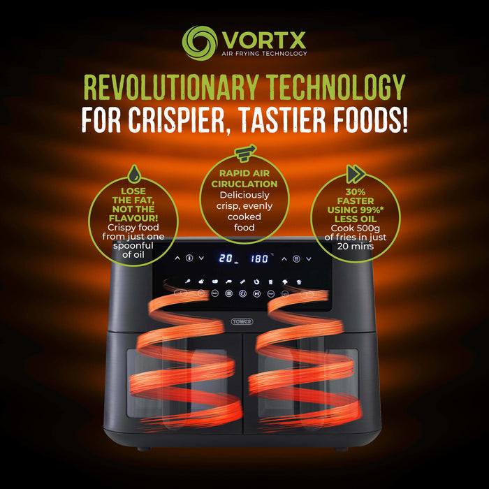 Tower Vortx Vizion 8 Litre Digital Dual Basket Air Fryer