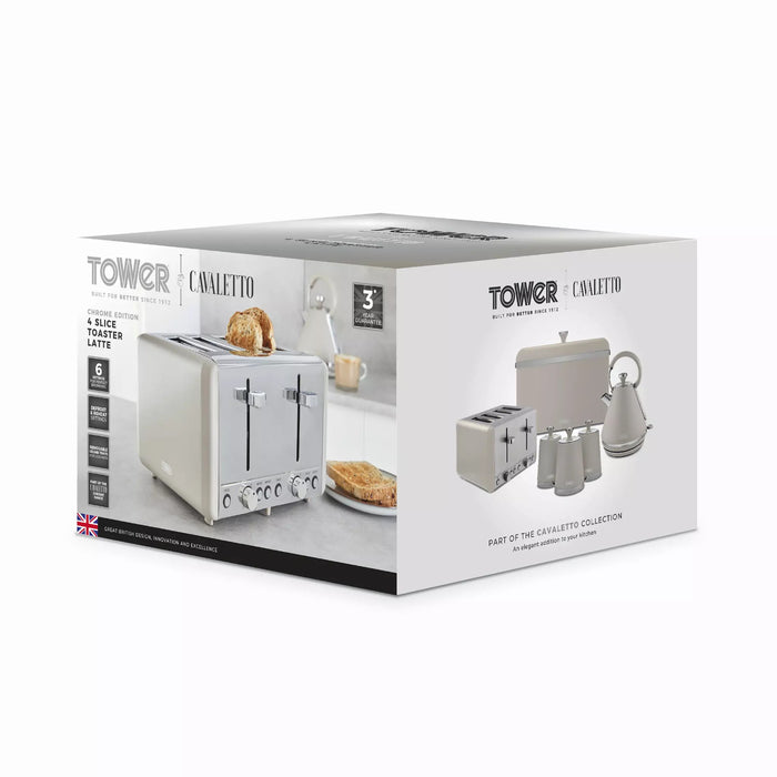 Tower Cavaletto 4 Slice Stainless Steel Toaster Latte