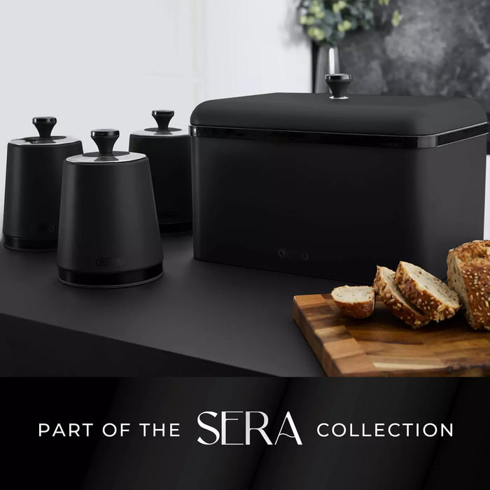 Tower Sera Bread Bin with Smoked Trim - Black