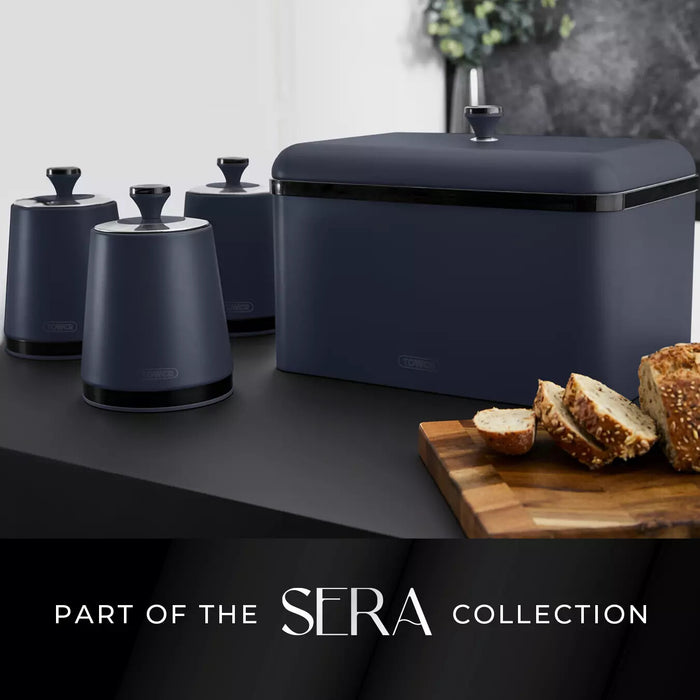 Tower Sera Bread Bin with Smoked Trim - Midnight blue