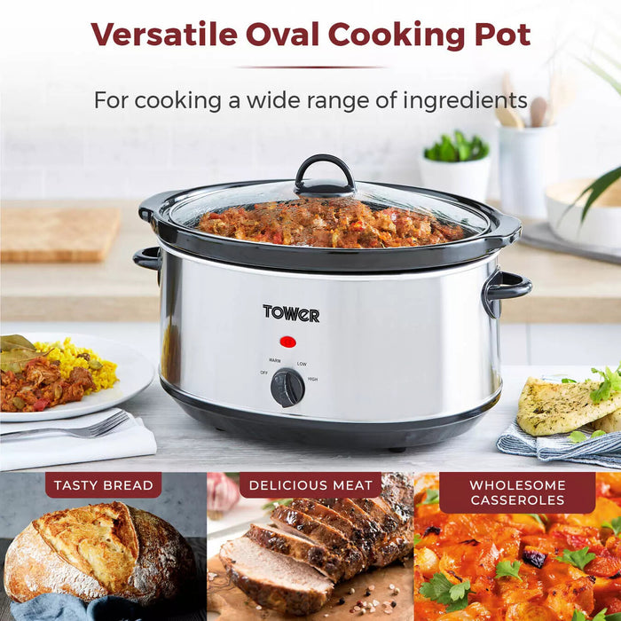 Tower 6.5 Litre Stainless Steel Slow Cooker