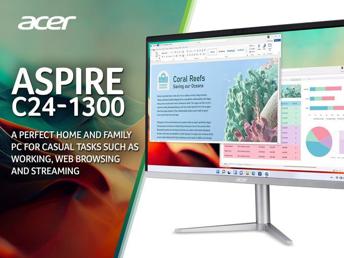 Acer Aspire C24-1300 All-in-One Desktop - Ryzen 5-7520U, 8GB, 512GB SSD, Integrated Graphics, 23.8 Full HD, Windows 11, Black