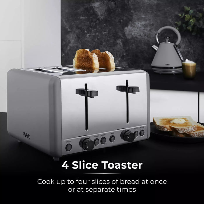 Tower Sera 4 Slice Toaster With Smoked Chrome Trim Grey