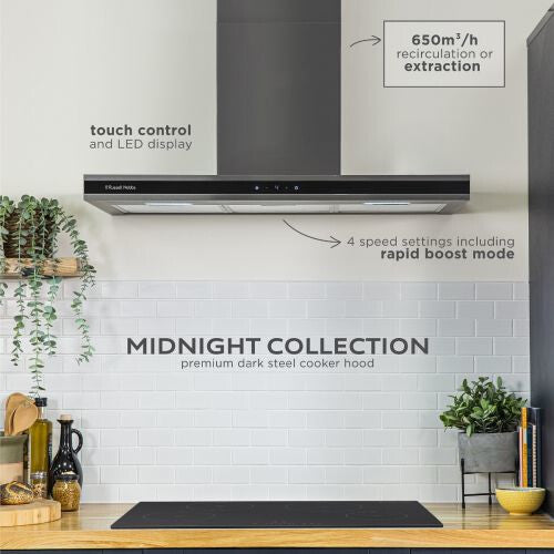 Russell Hobbs RHGCH903DS cooker hood Wall-mounted Black, Grey 650 m³/h