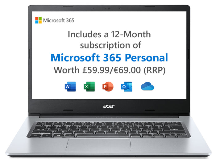 Acer Aspire 1 A114-33 Laptop - Intel Celeron N4500, 4GB, 64GB eMMC, Integrated Graphics, 14 HD, Windows 11, Silver