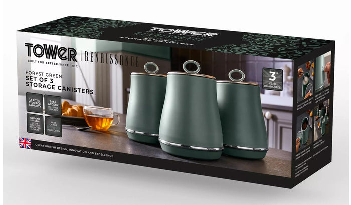 Tower Renaissance Set of 3 Canisters - Forest Green