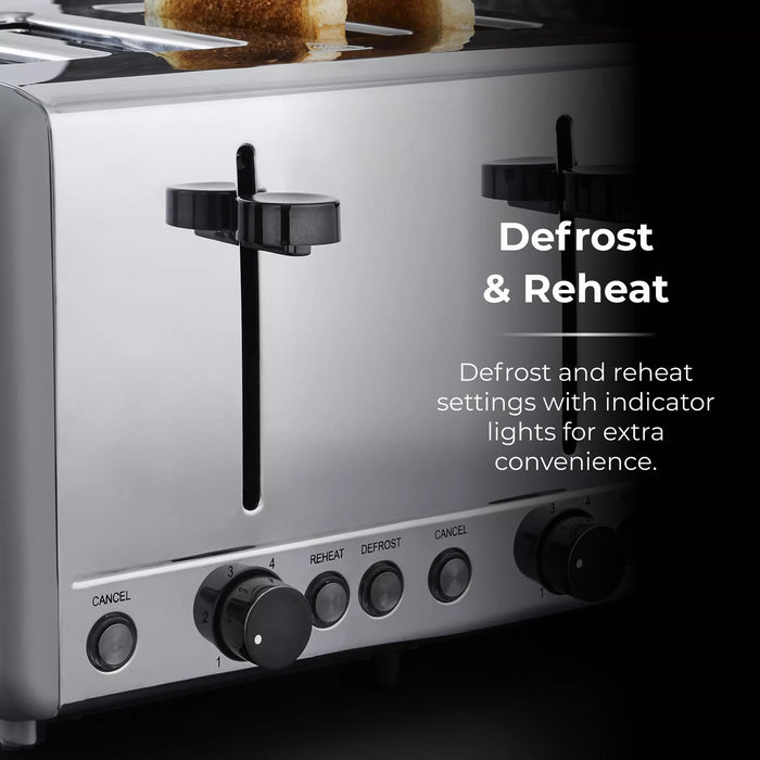 Tower Sera 4 Slice Toaster With Smoked Chrome Trim Grey