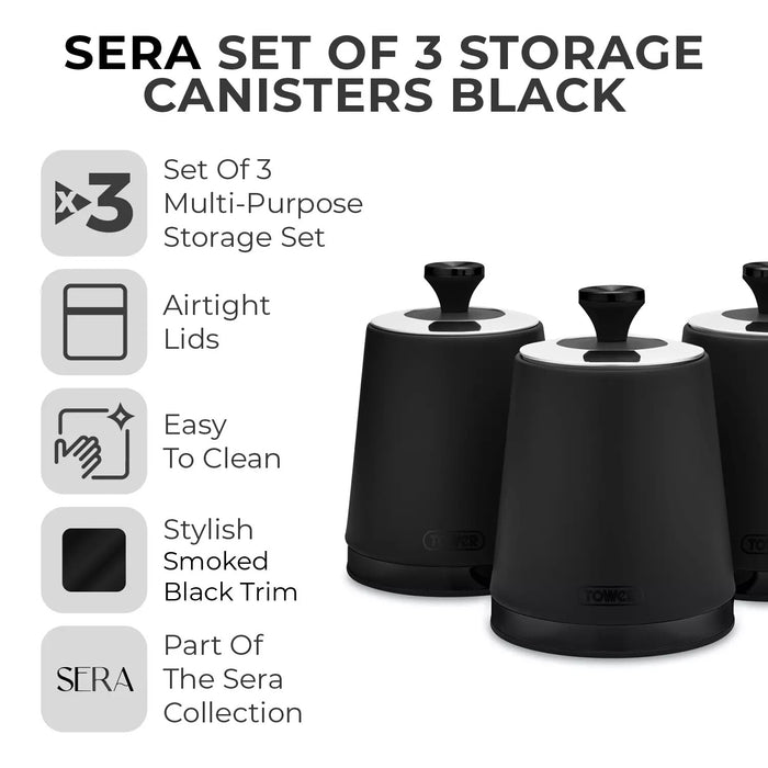 Tower Sera Set of 3 Canisters - Black