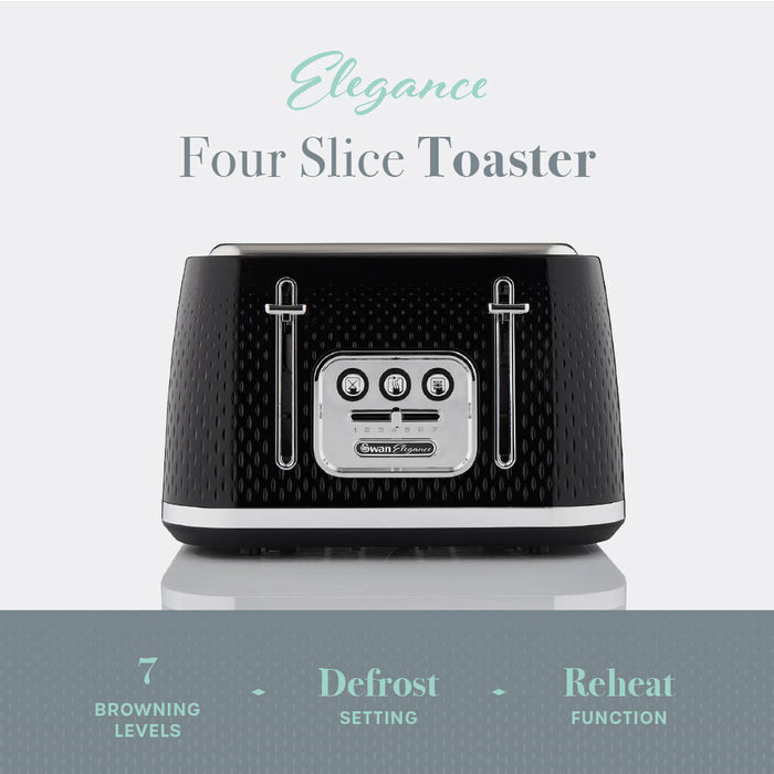 Swan Elegance Toaster 4 slices 2100 W 7 browning levels Plastic Black