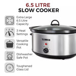 Tower 6.5 Litre Stainless Steel Slow Cooker