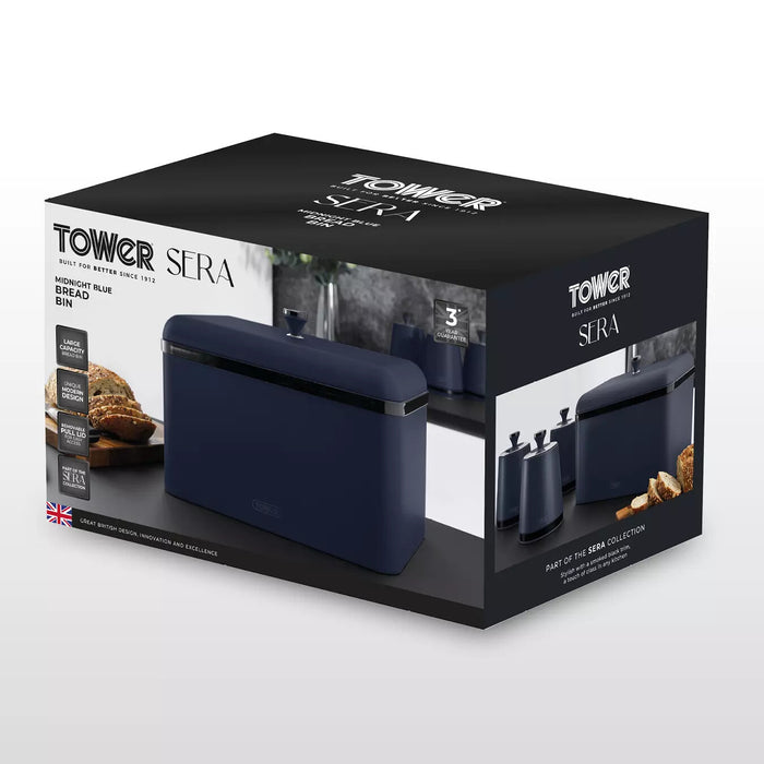 Tower Sera Bread Bin with Smoked Trim - Midnight blue