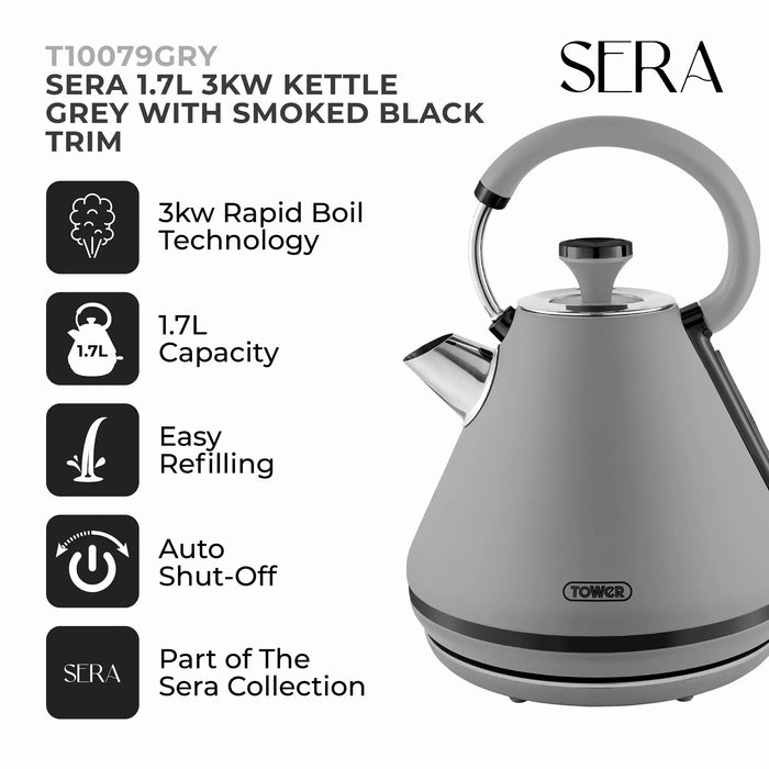 Tower Sera 1.7L Pyramid Kettle - Grey