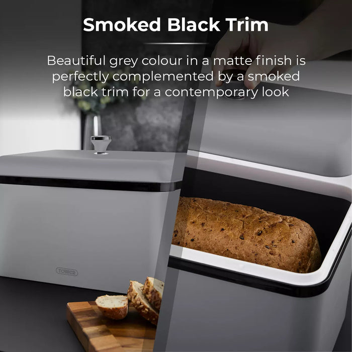 Tower Sera Bread Bin with Smoked Trim - Grey