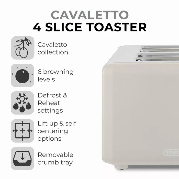 Tower Cavaletto 4 Slice Stainless Steel Toaster Latte