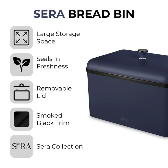 Tower Sera Bread Bin with Smoked Trim - Midnight blue