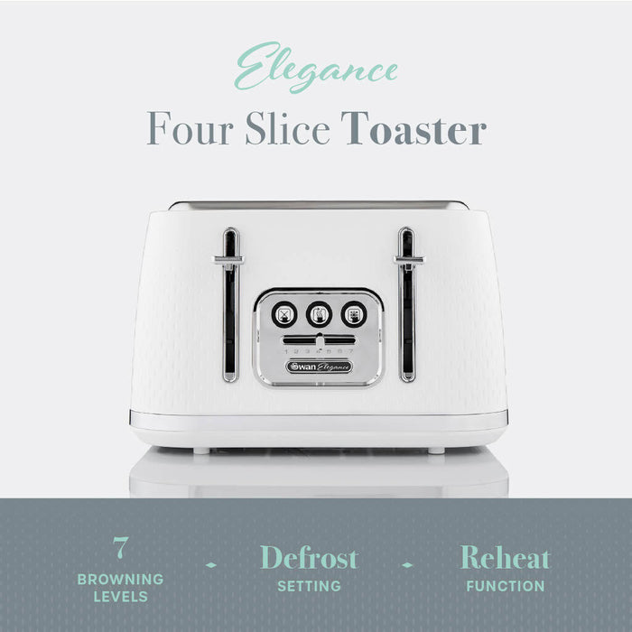 Swan Elegance Toaster 4 slices 2100 W 7 browning levels Plastic White