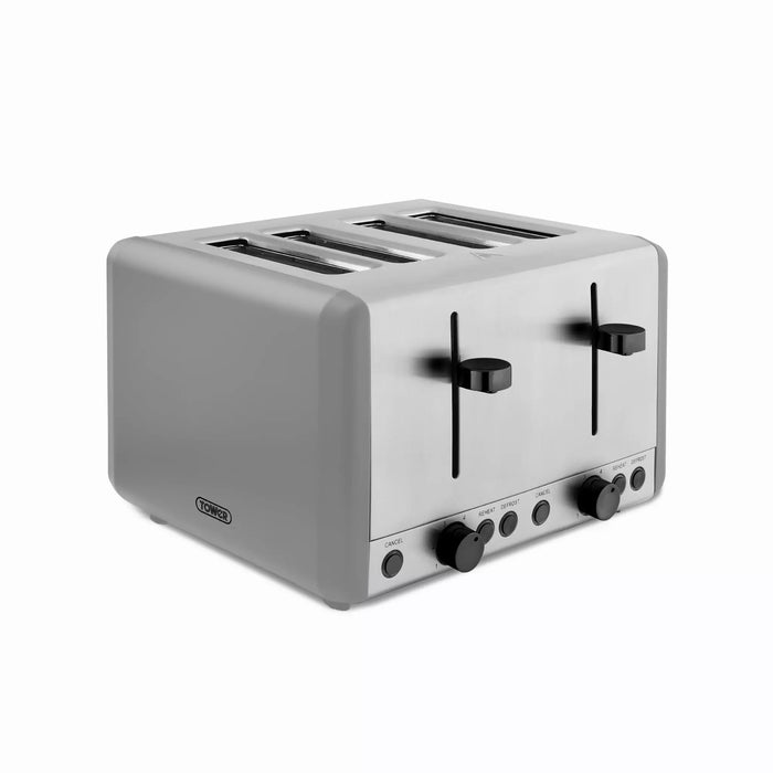 Tower Sera 4 Slice Toaster With Smoked Chrome Trim Grey