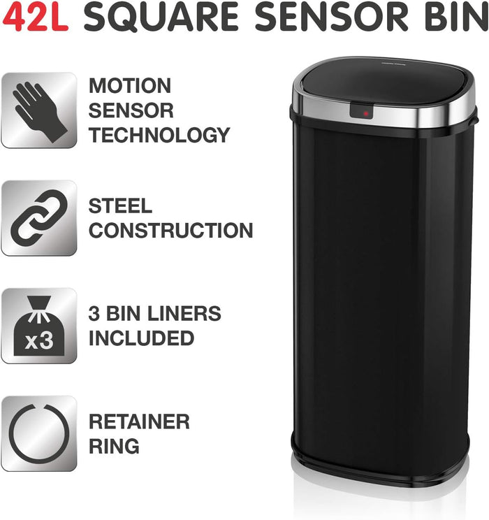 Morphy Richards Chroma 42L Square Sensor Bin - Black