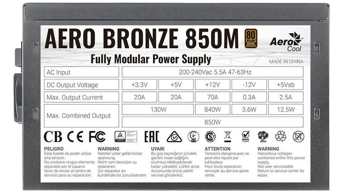 Aerocool Aero Bronze 850M power supply unit 850 W 20+4 pin ATX Black Aerocool