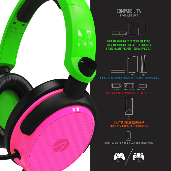 Stealth C6-100 Gaming Headset for Switch, XBOX, PS4/PS5, PC - Neon Green/Pink Stealth