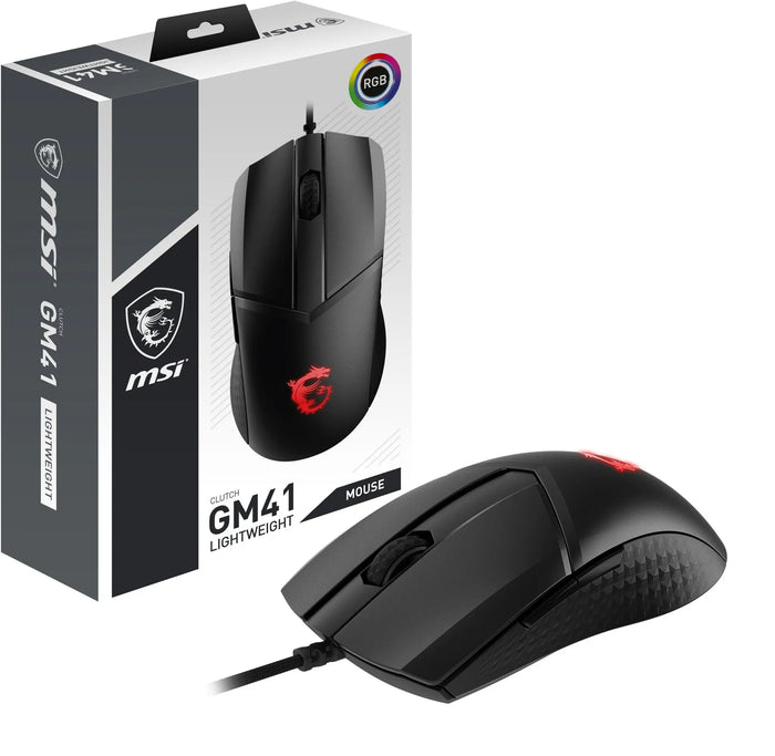MSI CLUTCH GM41 LIGHTWEIGHT RGB FPS Gaming Mouse 'upto 16000 DPI Fast Optical Sensor, 65g weight, Frixion Free Cable, Symmetrical design, OMRON Switch with 60+ Million Clicks, Dragon Center Supported, NVIDIA REFLEX Compatible' MSI