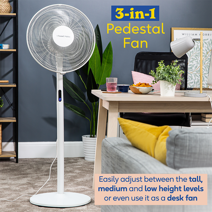 Russell Hobbs RHMPF3IN1 3-in-1 Pedestal Fan in White Russell Hobbs