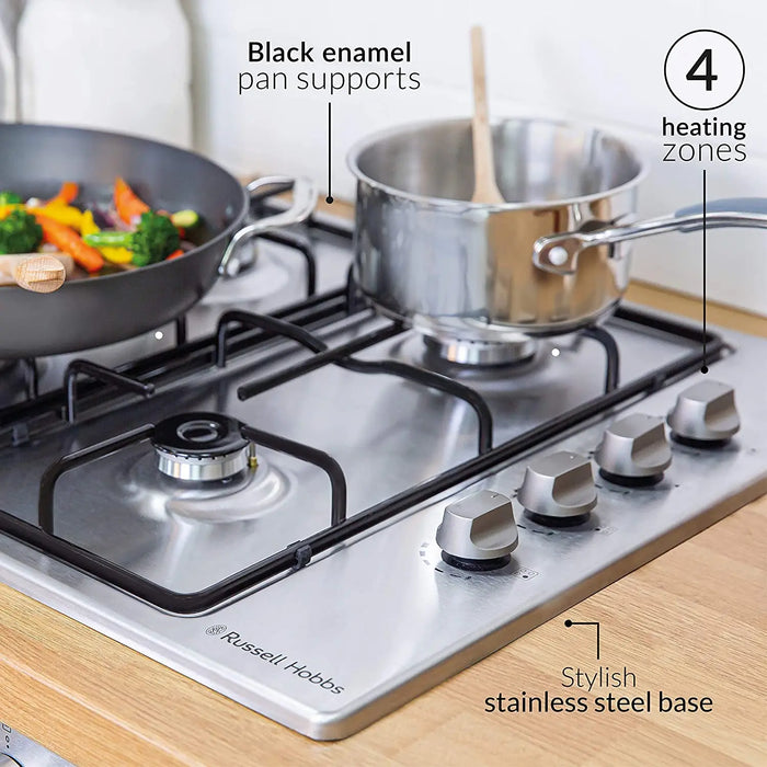 Russell Hobbs RH60GH401SS 59cm 4-Burner Gas Hob - Stainless Steel Russell Hobbs