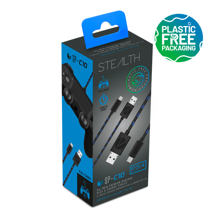 Stealth SP-C10 3m Twin Play & Charge Cables for PS4 Stealth
