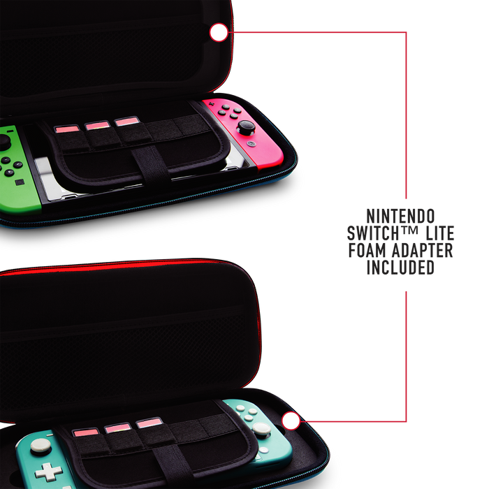Stealth Hard-Shell Premium Travel Case for Nintendo Switch, Switch Lite & Switch OLED - Neon Red and Blue Stealth