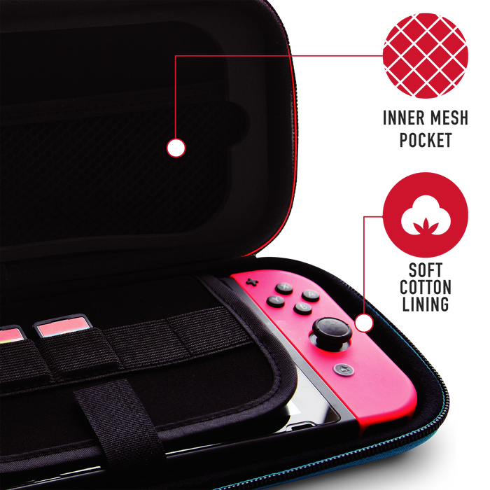 Stealth Premium Travel Kit for Nintendo Switch, Switch Lite & OLED - Gaming Headset, Braided Cable & Travel Case - Neon Red and Blue Stealth