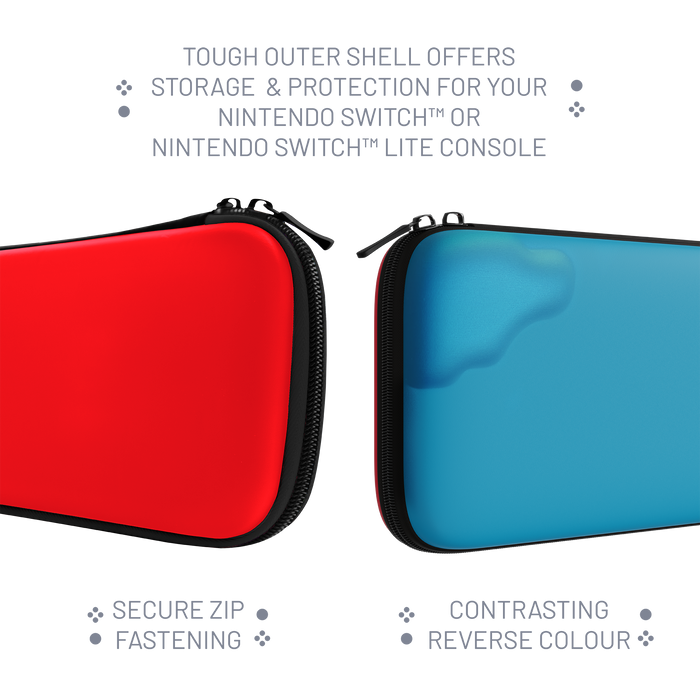 Stealth Hard-Shell Premium Travel Case for Nintendo Switch, Switch Lite & Switch OLED - Neon Red and Blue Stealth