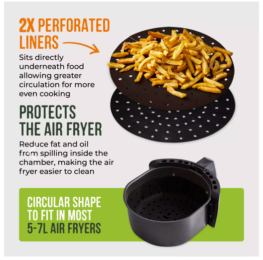 Tower 2 Pack of Circular Air Fryer Liners to fit 5-7L