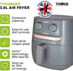 Tower Vortx 3.8L Colour Air Fryer -Grey Tower