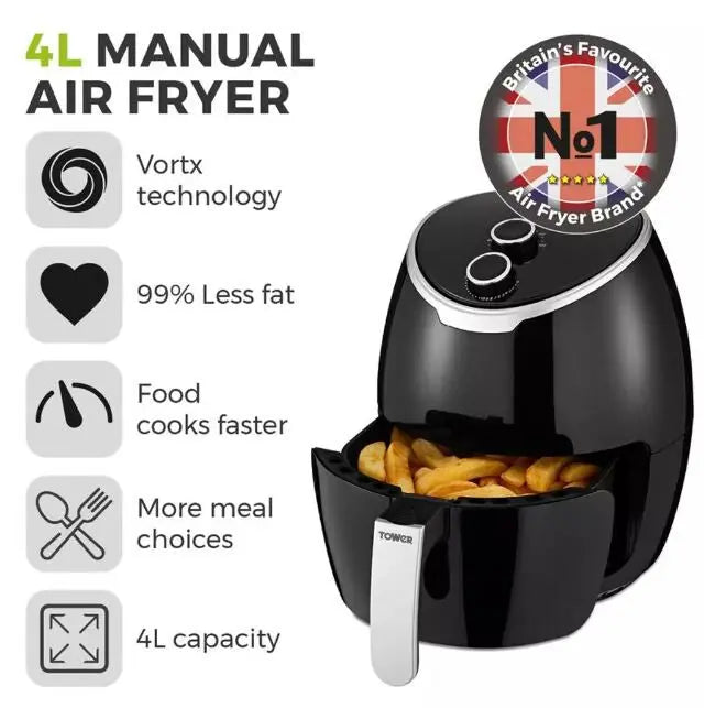 Tower Air Fryer 4L - Black & Silver, Kitchen
