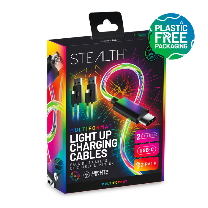 Stealth Light Up Charging Cables Multiformat - 2m Twin Pack Stealth