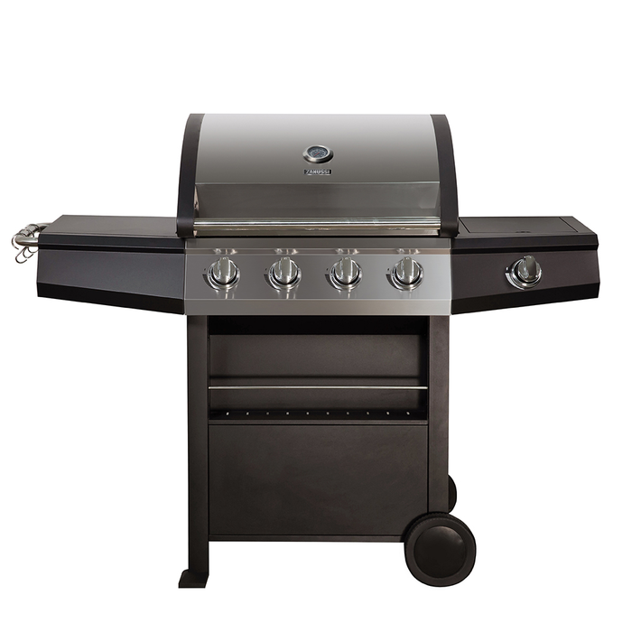 Zanussi ZGBBQ4B01-C 4-Burner Gas BBQ with Side Burner and Cover in Black and Stainless Steel