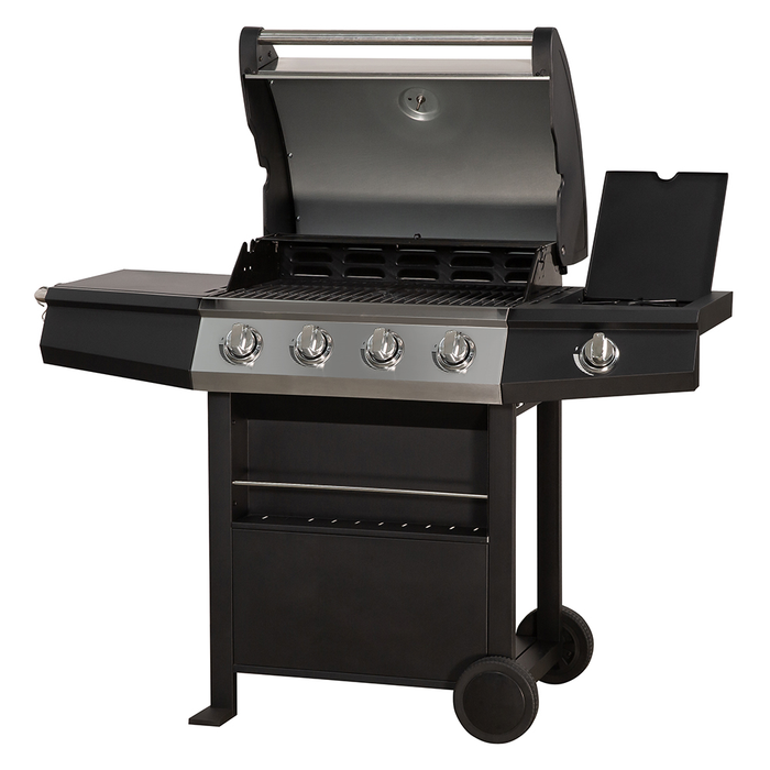 Zanussi ZGBBQ4B01-C 4-Burner Gas BBQ with Side Burner and Cover in Black and Stainless Steel