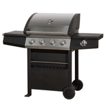 Zanussi ZGBBQ4B01-C 4-Burner Gas BBQ with Side Burner and Cover in Black and Stainless Steel